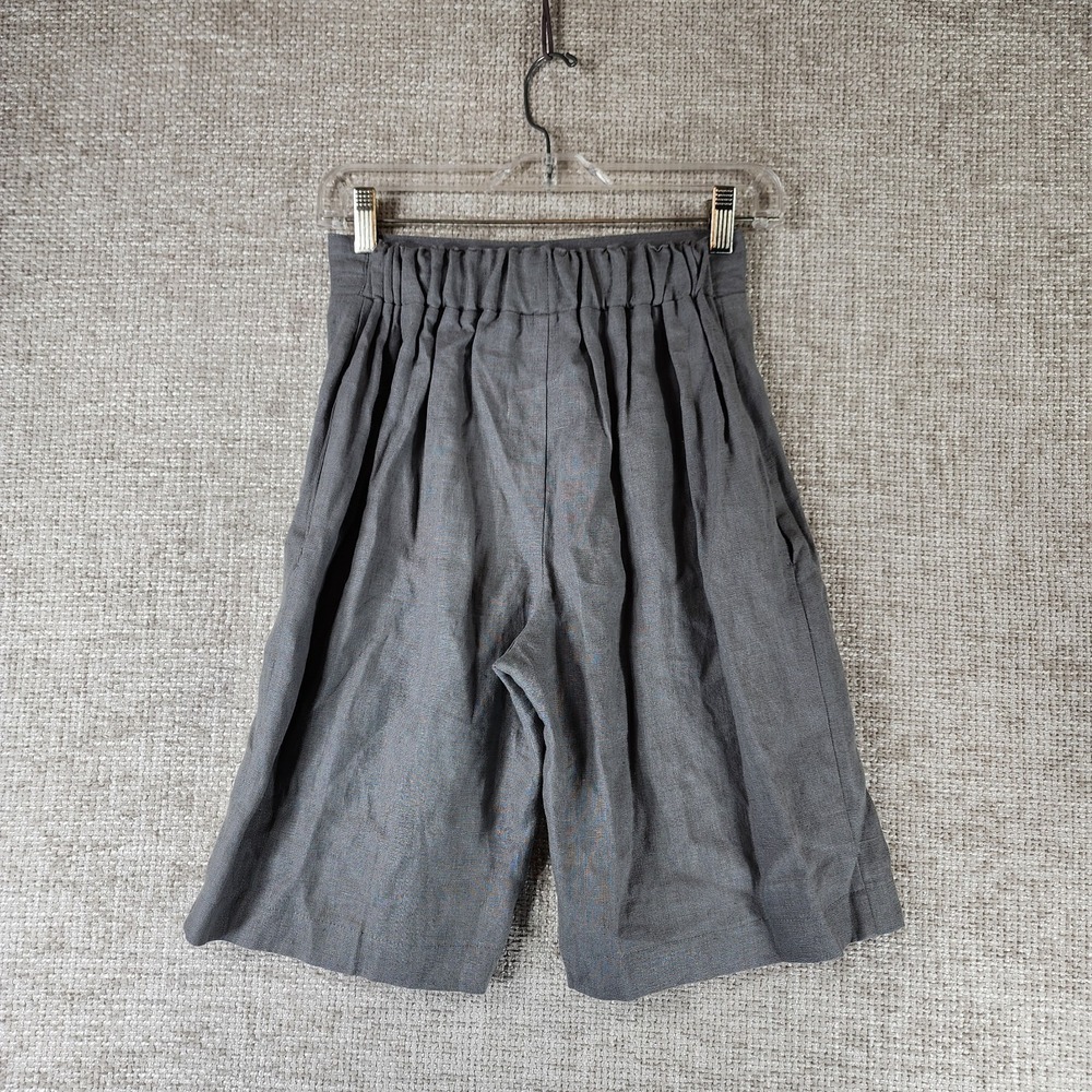 Linen Handmade Studio Long Shorts Womens *XS Gray High Rise Classic 24x10 EUC - Picture 7 of 11